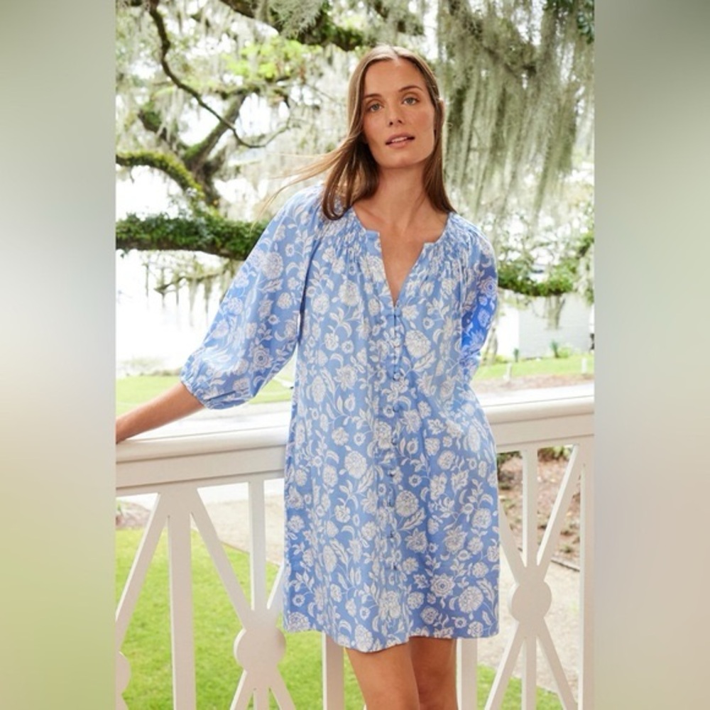LAKE Pajamas Hammock Shirt Dress in Baltic Bouquet